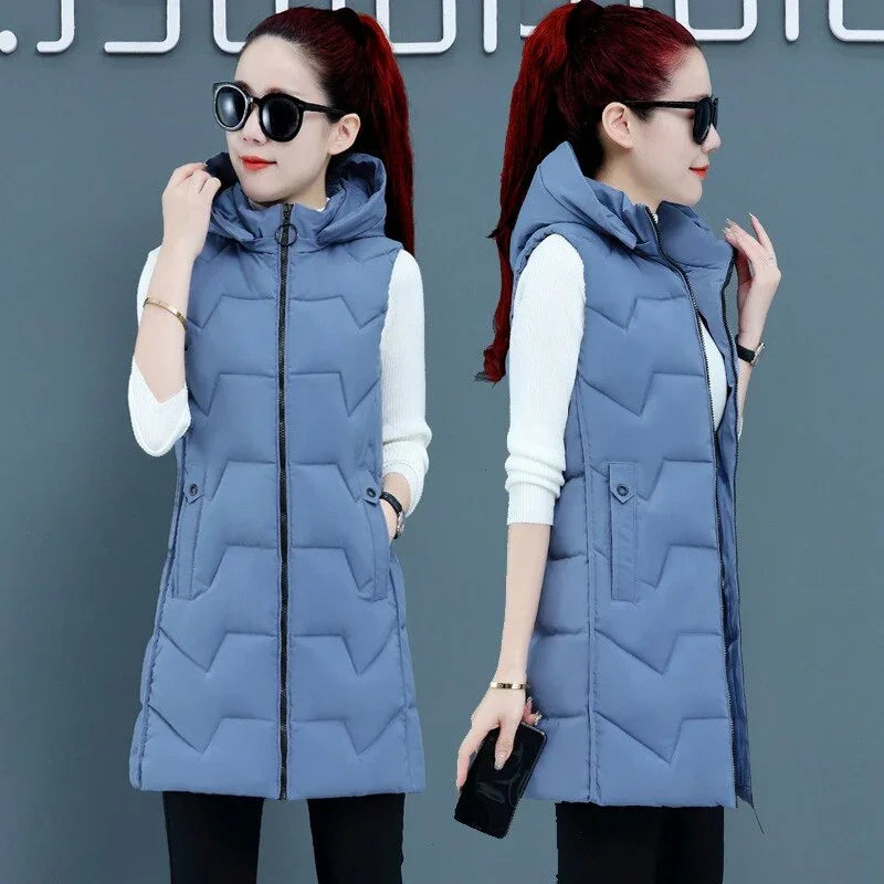 Neue Marke Winter Winddichte Warme Lange Baumwollweste Lässige Ärmellose Mantelweste mit Kapuze | tif-shop24.de