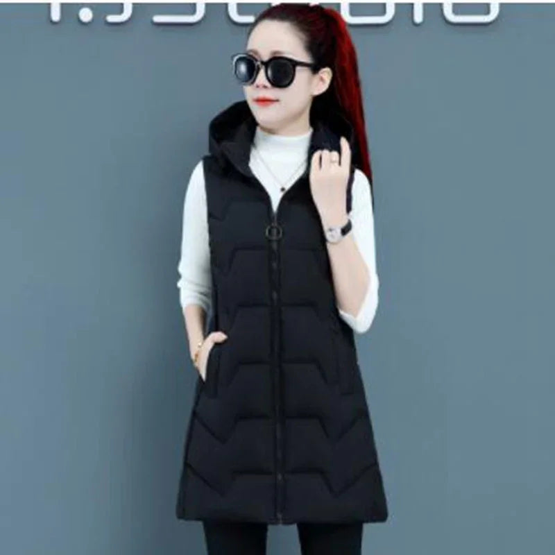 Neue Marke Winter Winddichte Warme Lange Baumwollweste Lässige Ärmellose Mantelweste mit Kapuze | tif-shop24.de