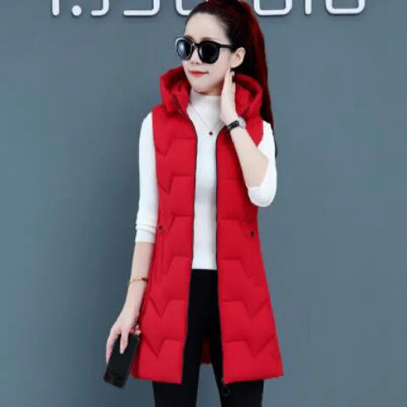 Neue Marke Winter Winddichte Warme Lange Baumwollweste Lässige Ärmellose Mantelweste mit Kapuze | tif-shop24.de