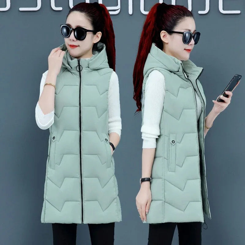 Neue Marke Winter Winddichte Warme Lange Baumwollweste Lässige Ärmellose Mantelweste mit Kapuze | tif-shop24.de