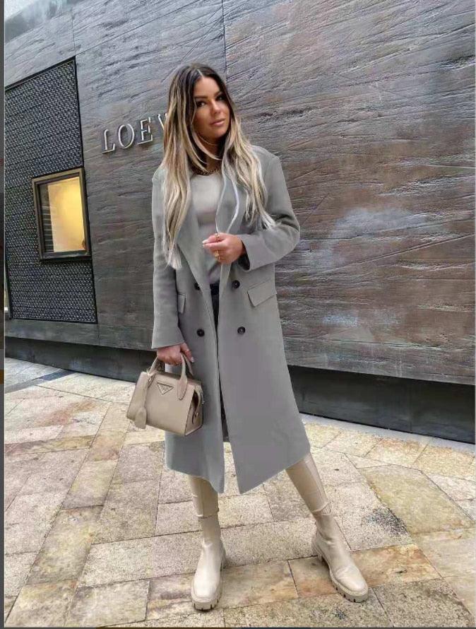 Beliebter Langer Anzug Kragen Wollmantel | tif-shop24.de