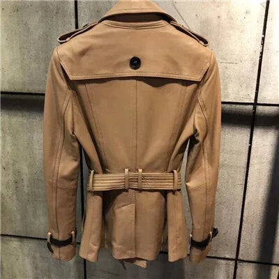 Frühjahr Echtem Leder Jacke Frauen Klassische Elegante Schaffell Leder Jacke Gürtel Kurze | tif-shop24.de