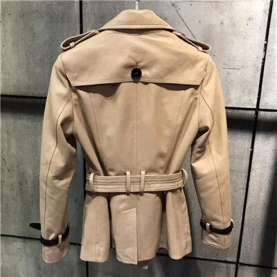 Frühjahr Echtem Leder Jacke Frauen Klassische Elegante Schaffell Leder Jacke Gürtel Kurze - tif-shop24.de