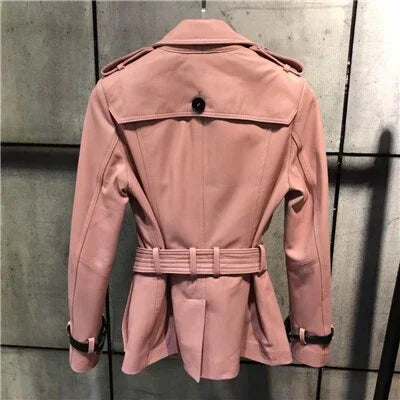 Frühjahr Echtem Leder Jacke Frauen Klassische Elegante Schaffell Leder Jacke Gürtel Kurze - tif-shop24.de