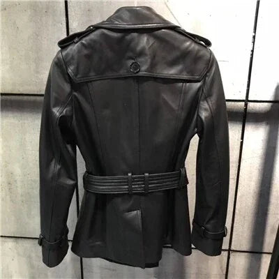 Frühjahr Echtem Leder Jacke Frauen Klassische Elegante Schaffell Leder Jacke Gürtel Kurze - tif-shop24.de