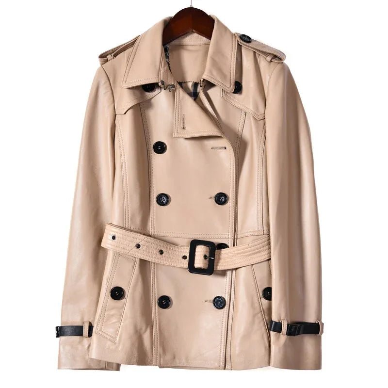 Frühjahr Echtem Leder Jacke Frauen Klassische Elegante Schaffell Leder Jacke Gürtel Kurze | tif-shop24.de