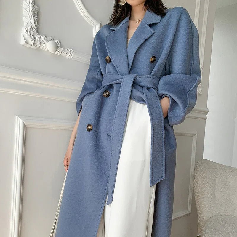 Wollmantel Herbst Winter Hochwertiger zweireihiger doppelseitiger Gürtel Langer einfarbiger Mantel - tif-shop24.de