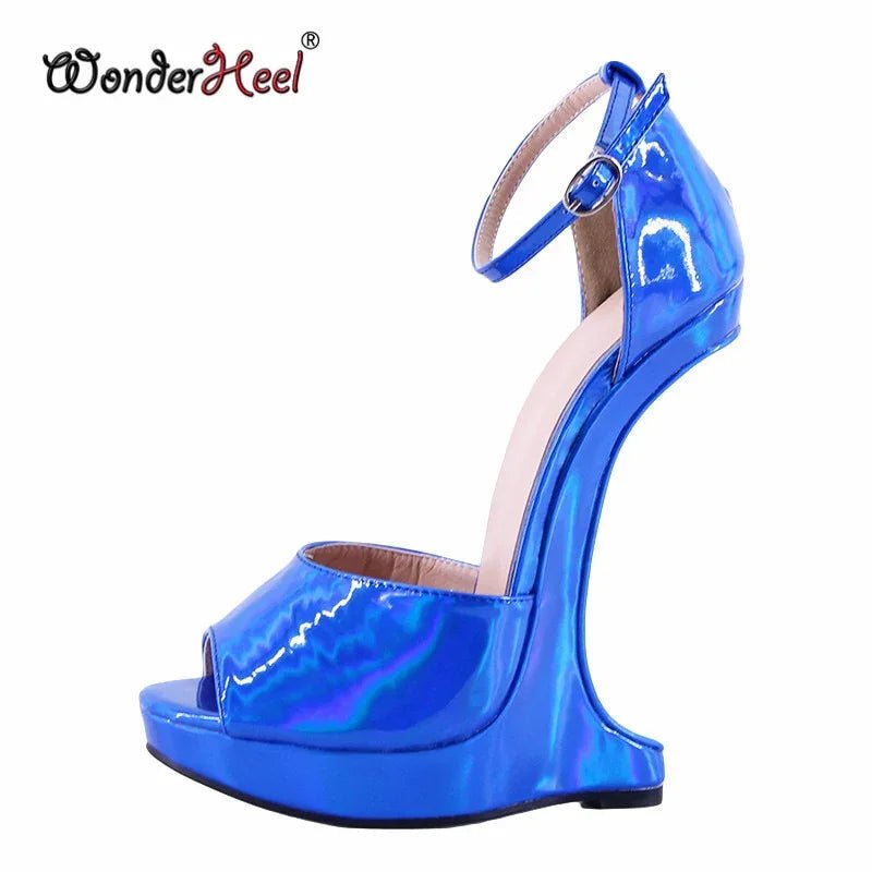 Wonderheel Extreme Hohe Ferse 18cm mit 3cm Plattform Keil Stiefeletten Laser Kristall Leder Vorhängeschloss Nachtclub Cosplay Sexy Schuhe | tif-shop24.de