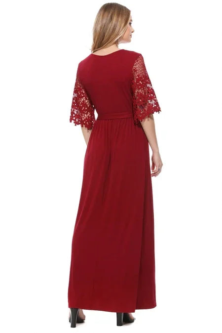 Floral Spitze Halbärmel wickeln V Hals Party lange Maxi-Kleid - tif-shop24.de