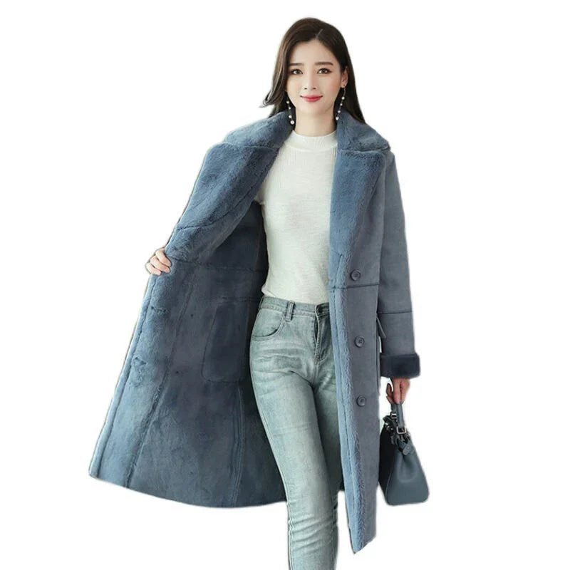 Mode Faux Leder Wildleder Pelz Schaffell Langen Mantel Koreanische Cropped | tif-shop24.de