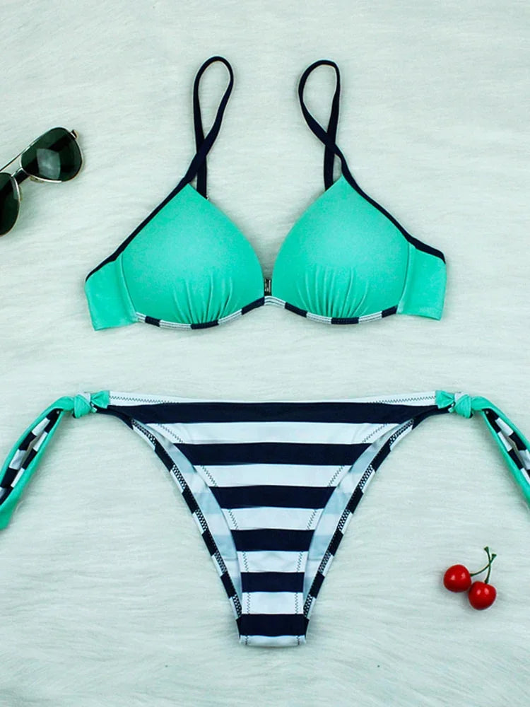 Sexy Bikini Push-Up Frauen Badeanzug 2022 Neue Solide Stripe Bikinis Set Bademode Sommer Brasilianische Strand Badeanzug Weibliche Biquini | tif-shop24.de