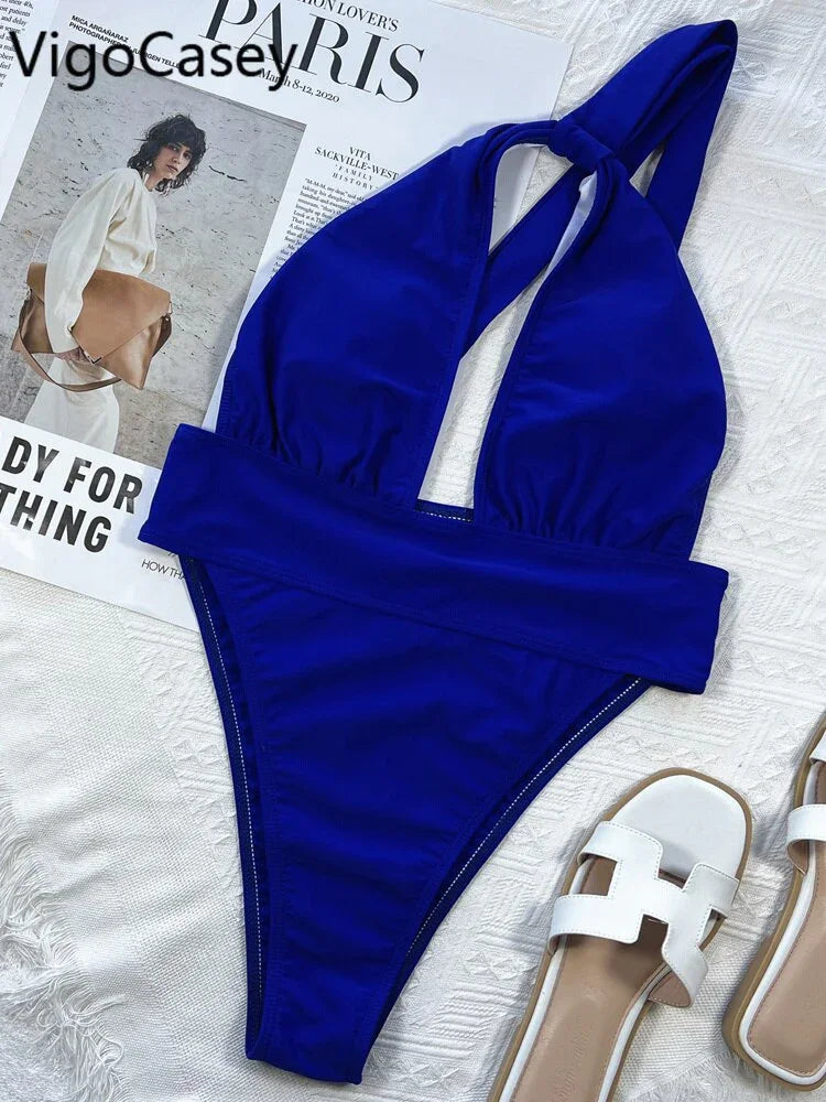 VigoCasey Blue Hollow One Shoulder Swimwear Sexy High Waist Cut One Piece Swimsuit Monokini Backless Bathing | tif-shop24.de