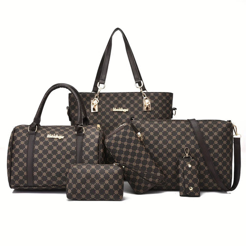 6-teiliges Set mit Schlüsselanhänger-Geldbörse aus Designer-PU-Leder: Handgelenktasche, Handtasche, Umhängetasche, Einkaufstasche, Reisetasche - tif-shop24.de