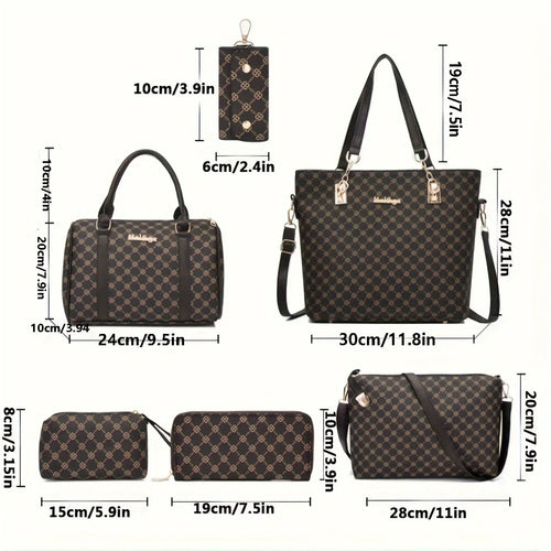 6-teiliges Set mit Schlüsselanhänger-Geldbörse aus Designer-PU-Leder: Handgelenktasche, Handtasche, Umhängetasche, Einkaufstasche, Reisetasche - tif-shop24.de