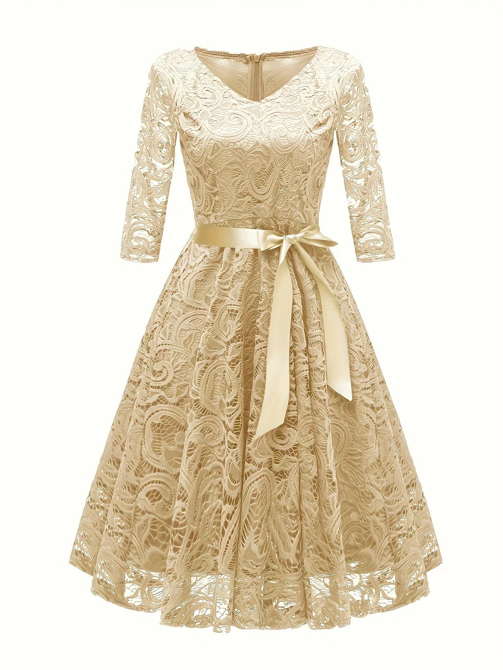 Solid Lace V-Ausschnitt Alien Elegantes Taillen-Swing Für Party & Bankett | tif-shop24.de