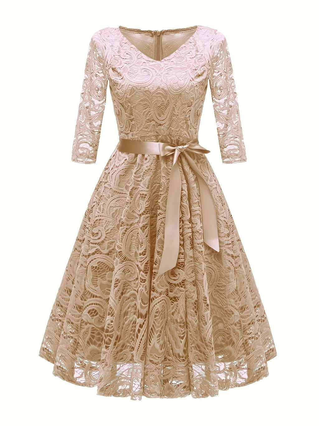 Solid Lace V-Ausschnitt Alien Elegantes Taillen-Swing Für Party & Bankett | tif-shop24.de