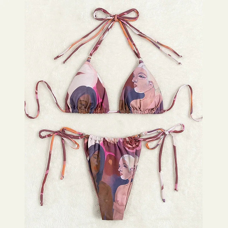 Sexy Frauen Sommer Bademode Nachtclub Bikini Set Bh Krawatte Seite G-String Tanga Strand Dreieck Anzug Badeanzug Baden Schwimmen Anzug | tif-shop24.de