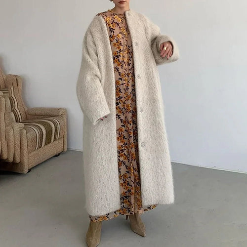 Mantel Damen Shaggy Einreihige Oversize Koreanische Mode Casual Warm Büro Damen Langer Mantel - tif-shop24.de