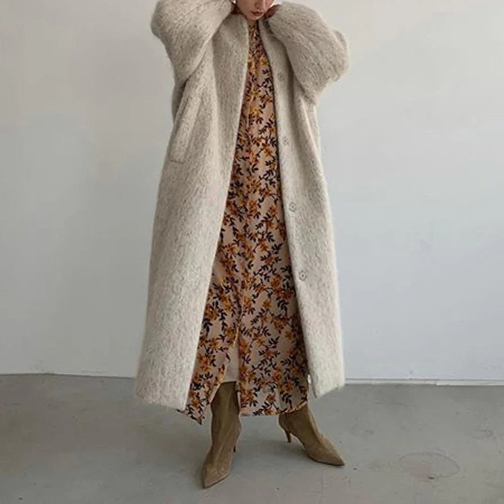 Mantel Damen Shaggy Einreihige Oversize Koreanische Mode Casual Warm Büro Damen Langer Mantel - tif-shop24.de