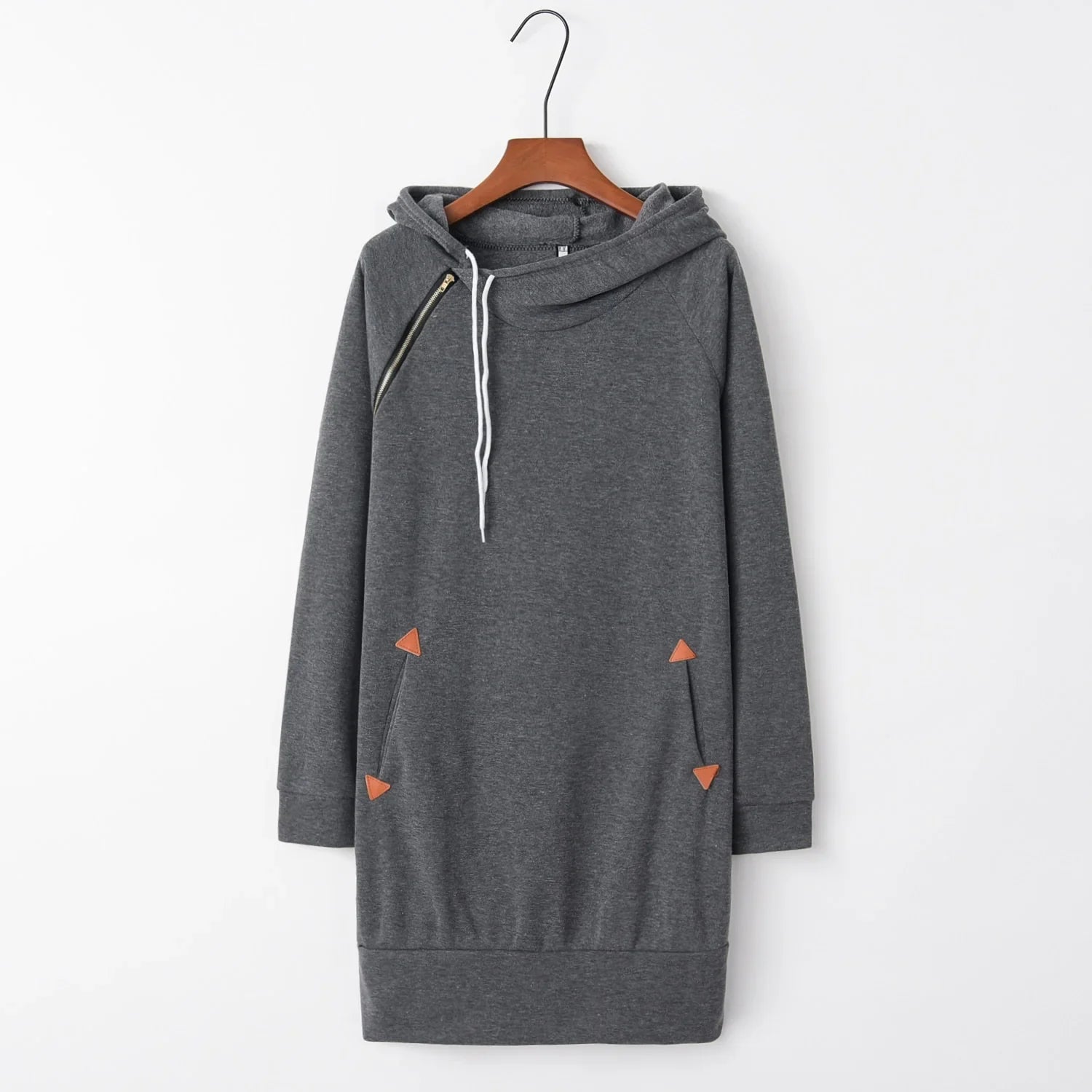 Hoodie Solide Sweatshirt Tasche Kordel Tunika Damen Kleid Langarm Reißverschluss Freizeitkleidung | tif-shop24.de