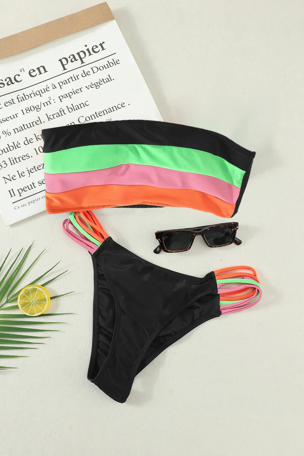 Farbige Streifen Bandeau Bikini Set | tif-shop24.de