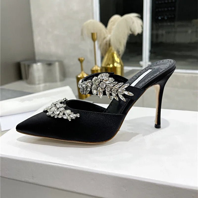 Neue Mode Elegante Schwarz Spitzen Luxus Strass High Heels Strass Satin Frauen Sandalen Rot Bankett Schuhe - tif-shop24.de