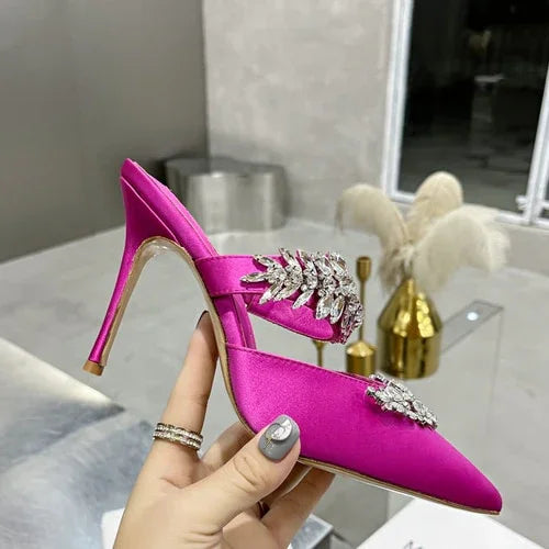 Neue Mode Elegante Schwarz Spitzen Luxus Strass High Heels Strass Satin Frauen Sandalen Rot Bankett Schuhe | tif-shop24.de