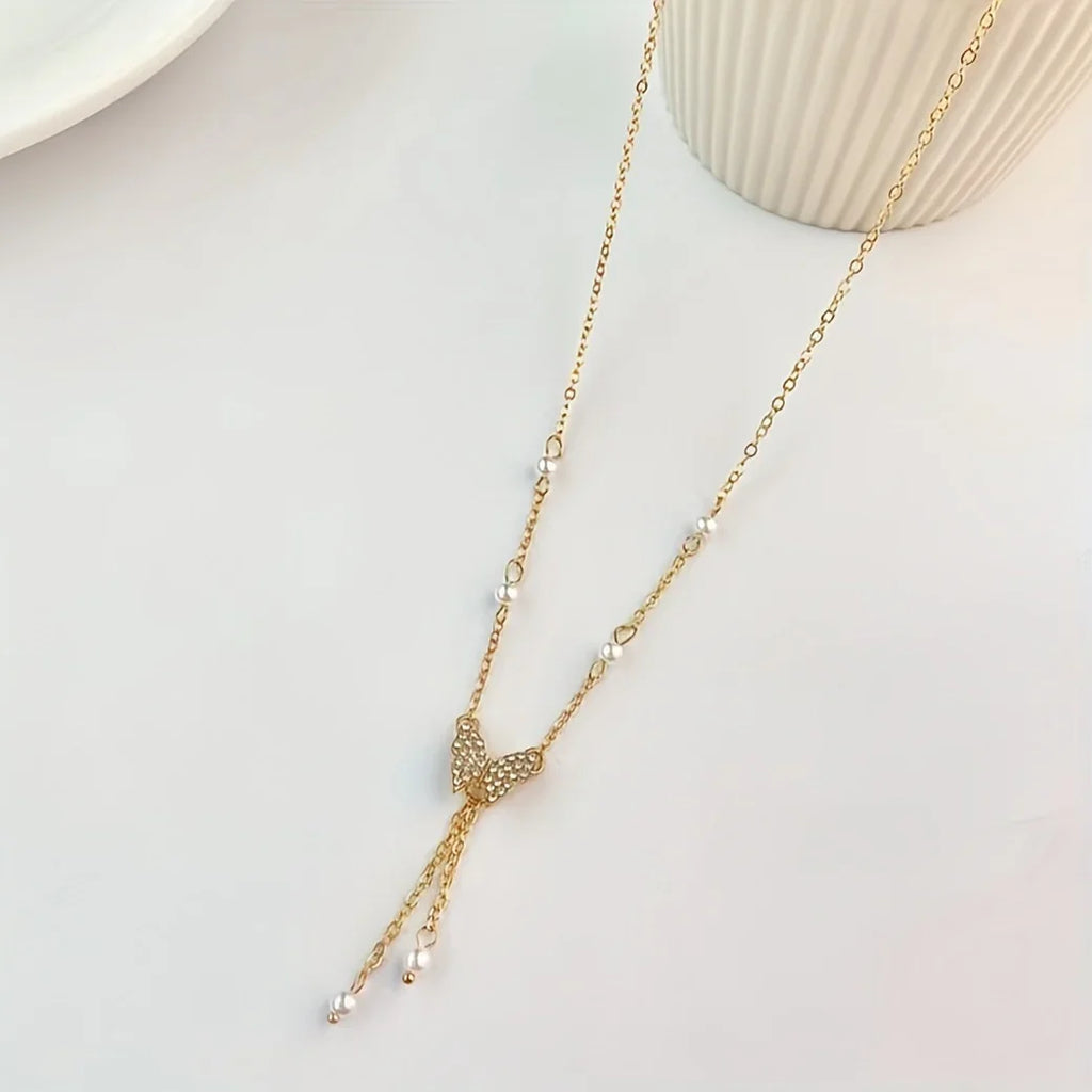 Trendige Kunstperlen-Schmetterlings-Schlüsselbeinkette Kreative Halskette Valentinstag Geschenk | tif-shop24.de