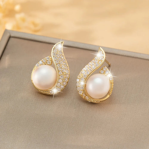 Tropfenförmige Zirkonia-Ohrstecker Mit Künstlichen Perlen Eleganter Schmuck Für Bankett | tif-shop24.de