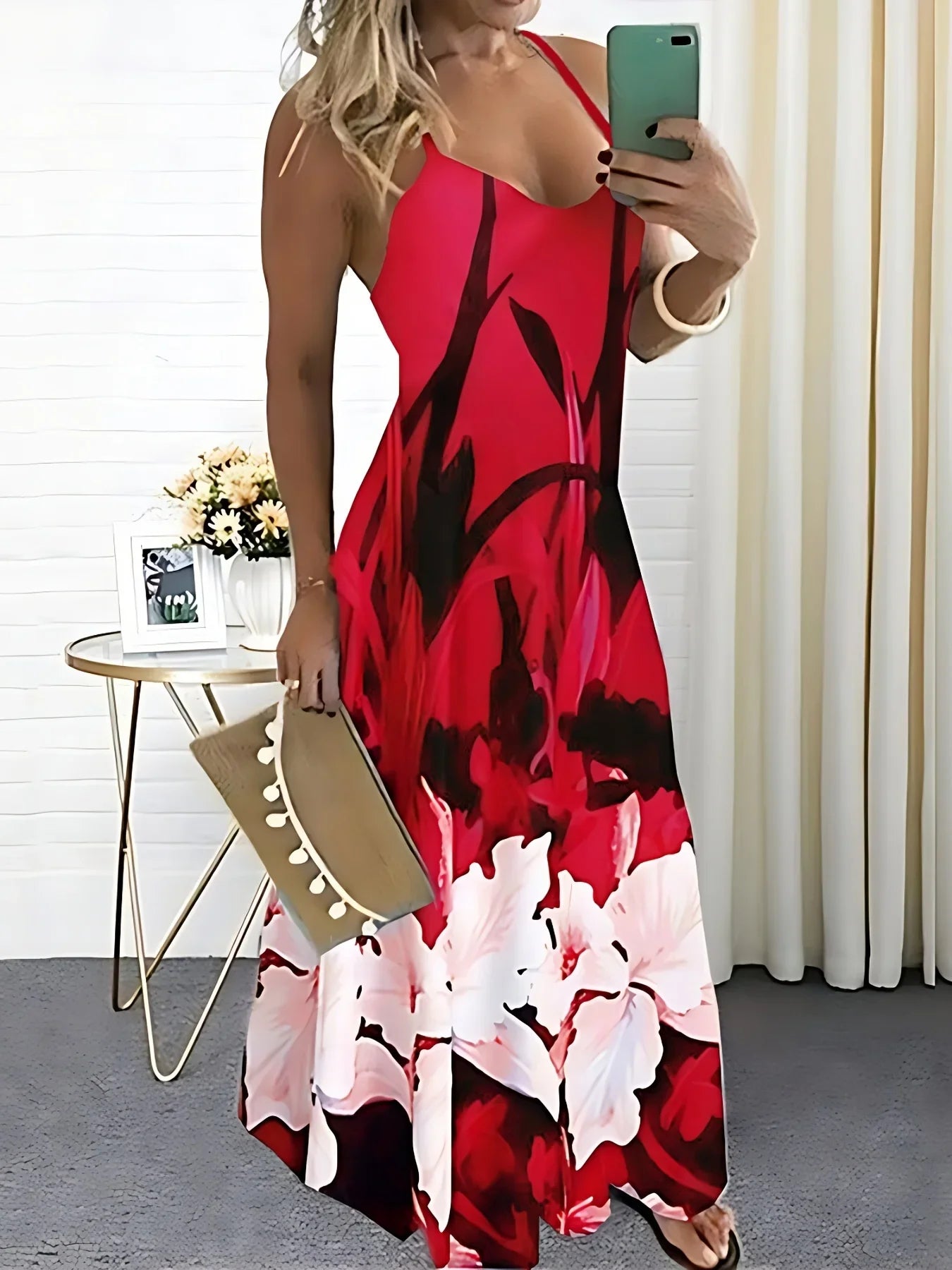 Cami-Kleid mit Blumendruck, Mini-Trägerkleid mit Rundhalsausschnitt, Lässiges Alltagskleid - tif-shop24.de