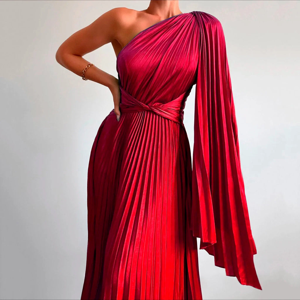 Elegant Party Evening Dress Solid Pleated High Waist Slim Dress Lady Sexy Strapless | tif-shop24.de