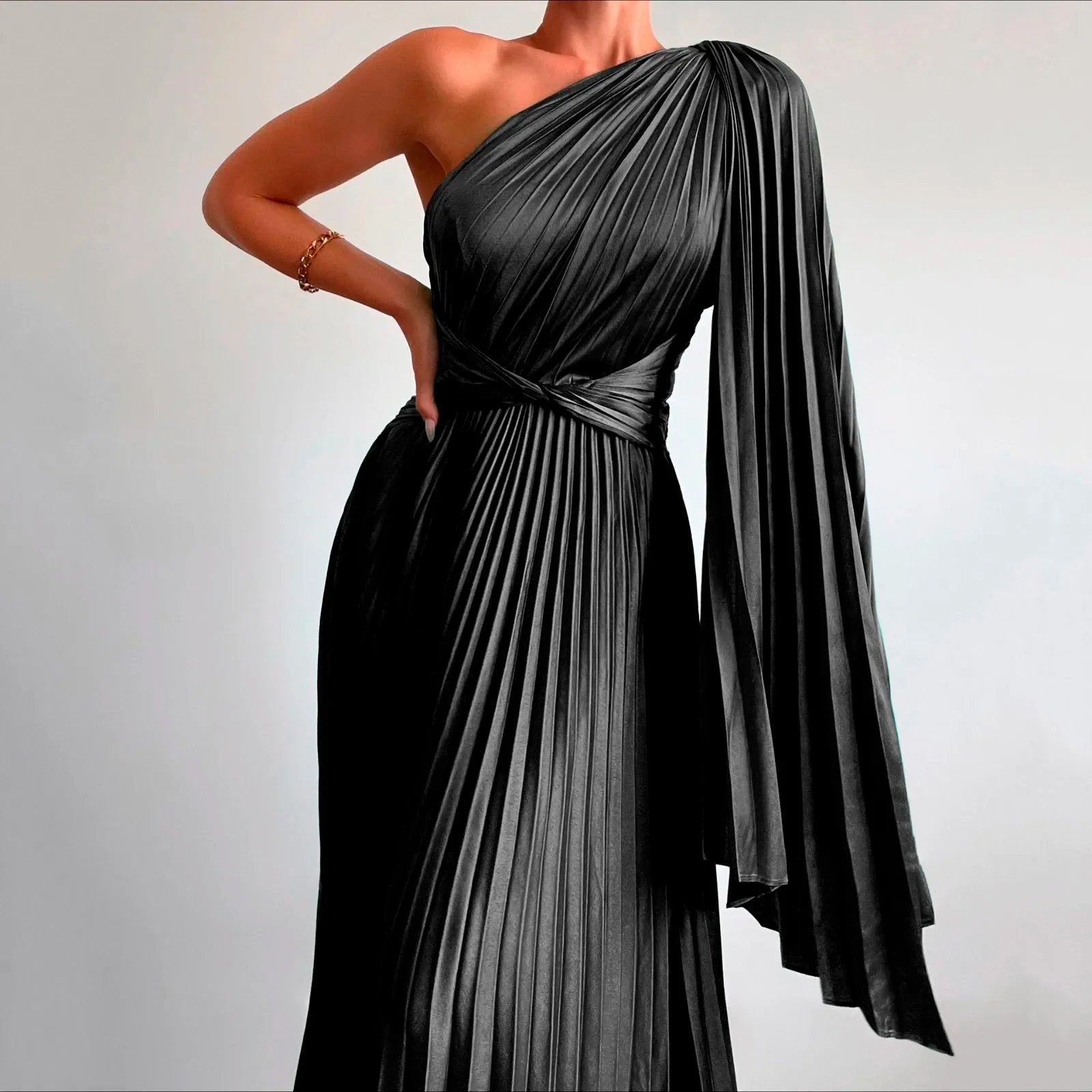Elegant Party Evening Dress Solid Pleated High Waist Slim Dress Lady Sexy Strapless | tif-shop24.de
