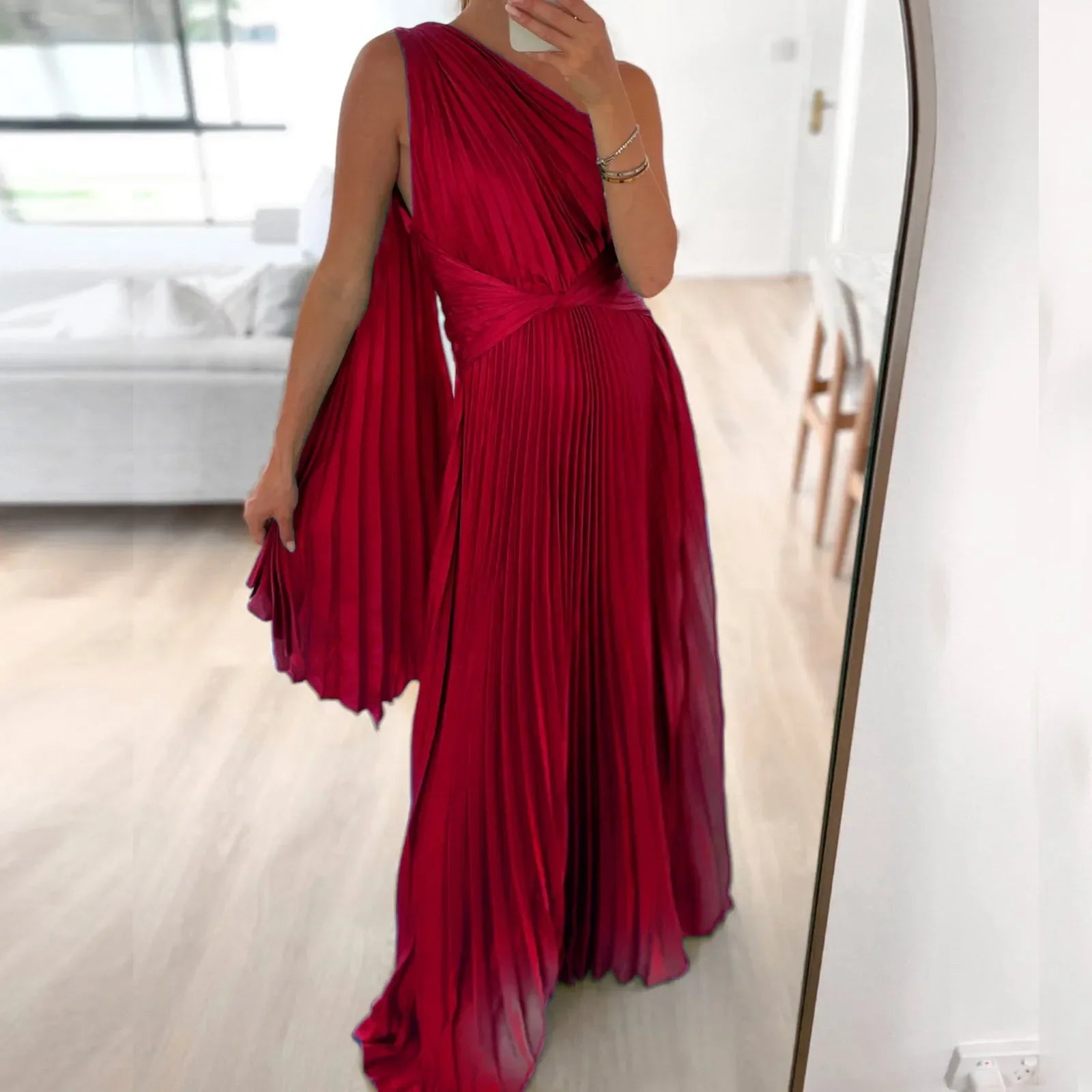 Elegant Party Evening Dress Solid Pleated High Waist Slim Dress Lady Sexy Strapless | tif-shop24.de