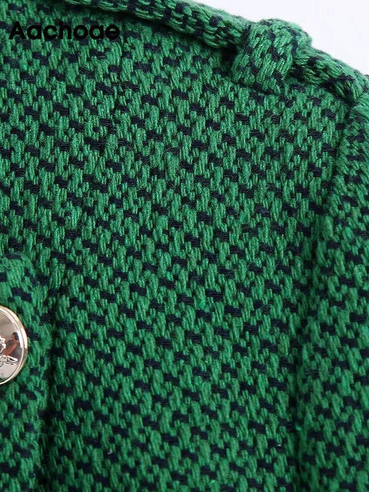 Aachoae Frauen Grün Farbe Tweed Jacke Casual O Neck Long Sleeve Gestellte Mode Chic Oberbekleidung Tops | tif-shop24.de