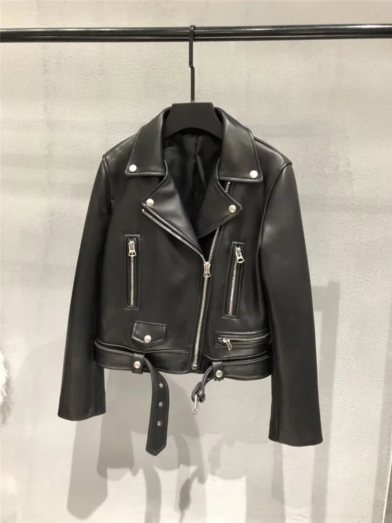 Echtes Leder Jacke Klassische Echt Lamm Shkin  Leder Jacken mit Gürtel | tif-shop24.de