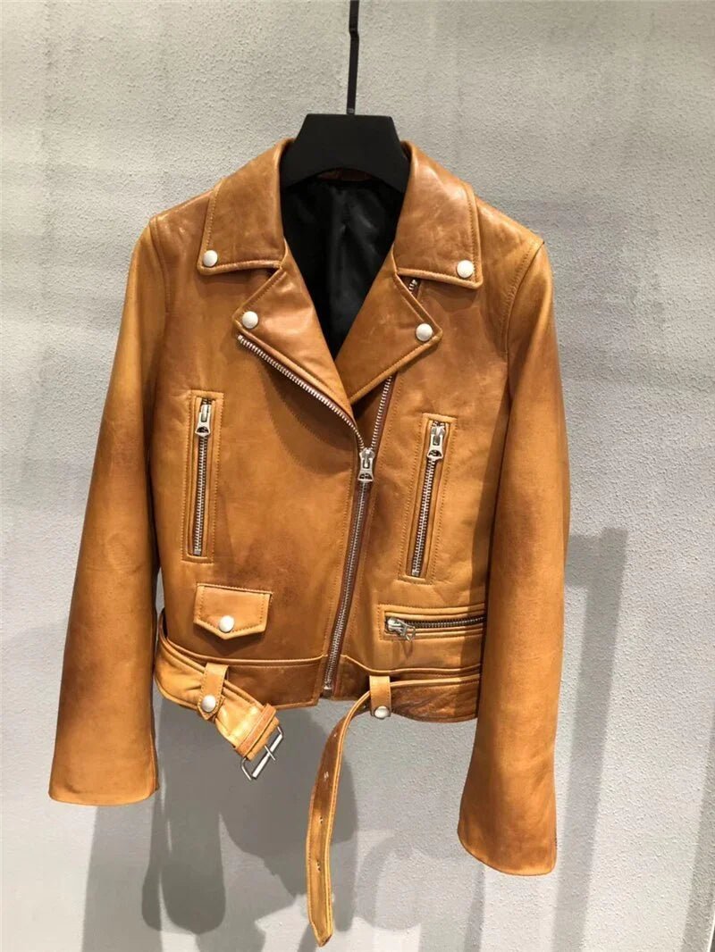 Echtes Leder Jacke Klassische Echt Lamm Shkin  Leder Jacken mit Gürtel | tif-shop24.de