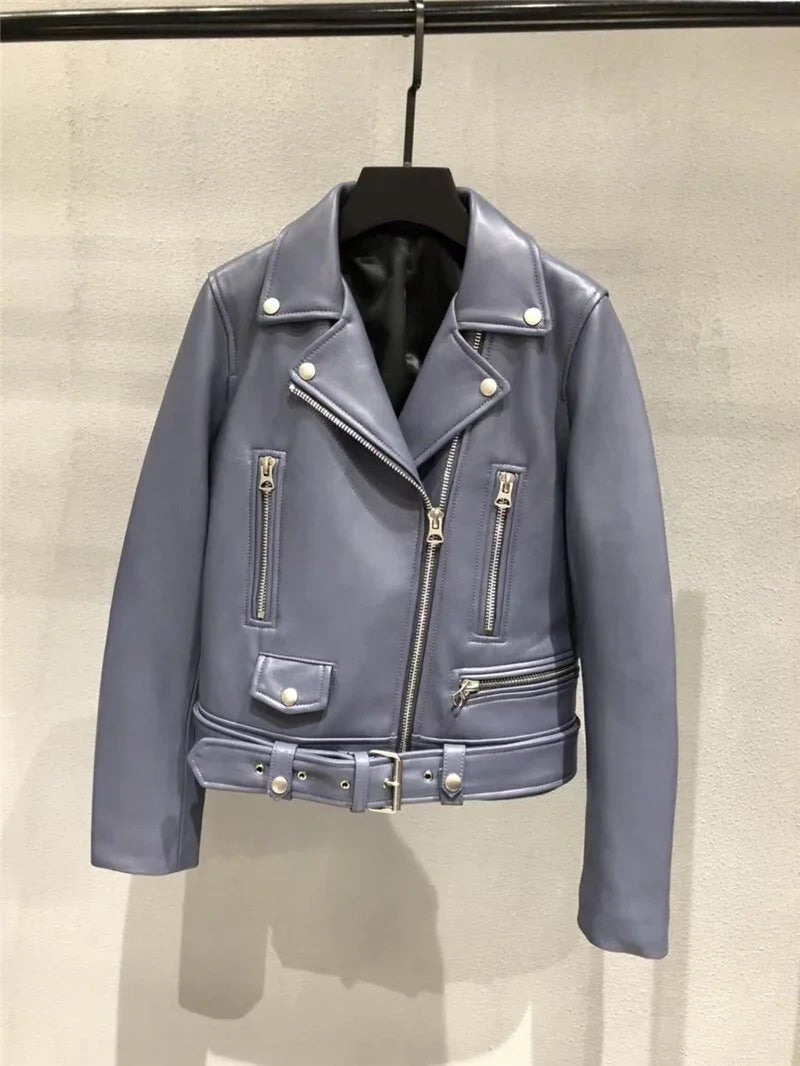 Echtes Leder Jacke Klassische Echt Lamm Shkin Leder Jacken mit Gürtel - tif-shop24.de