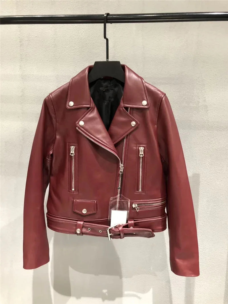 Echtes Leder Jacke Klassische Echt Lamm Shkin  Leder Jacken mit Gürtel | tif-shop24.de