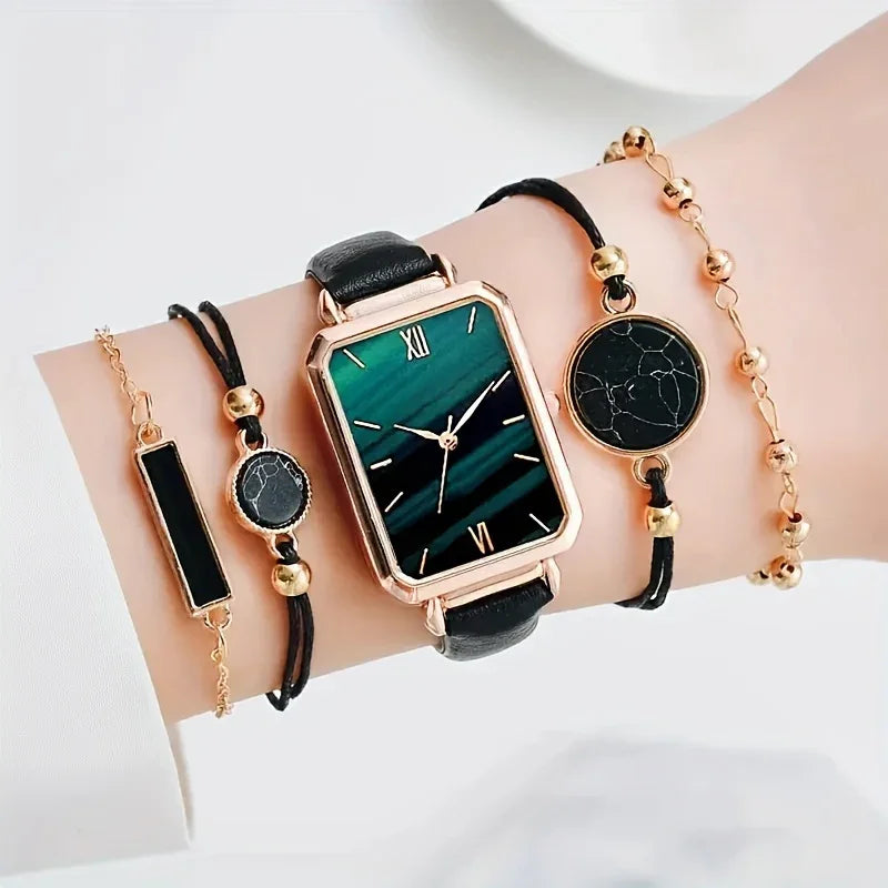 5er Vintage Rechteck-Quarzuhr-Set mit PU-Lederarmbändern – Geschenk für Damen | tif-shop24.de