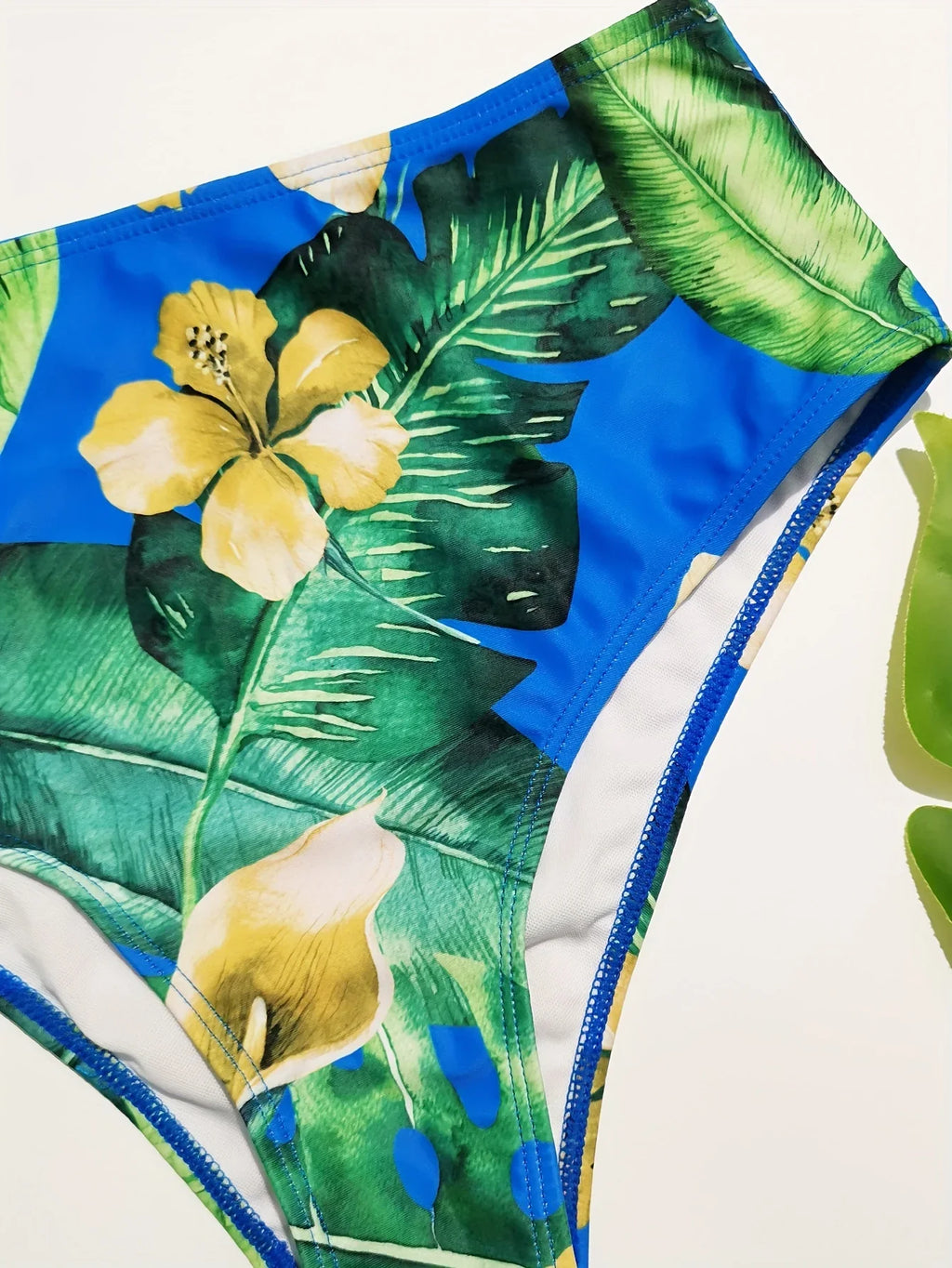 Twisted Centre Core Ruched Fabrics Underwire Push Up Tie Back Bra Top, Floral & Plant Leaf Print High Waist Tummy Control Two Piece Bikini Swimsuit - tif-shop24.de