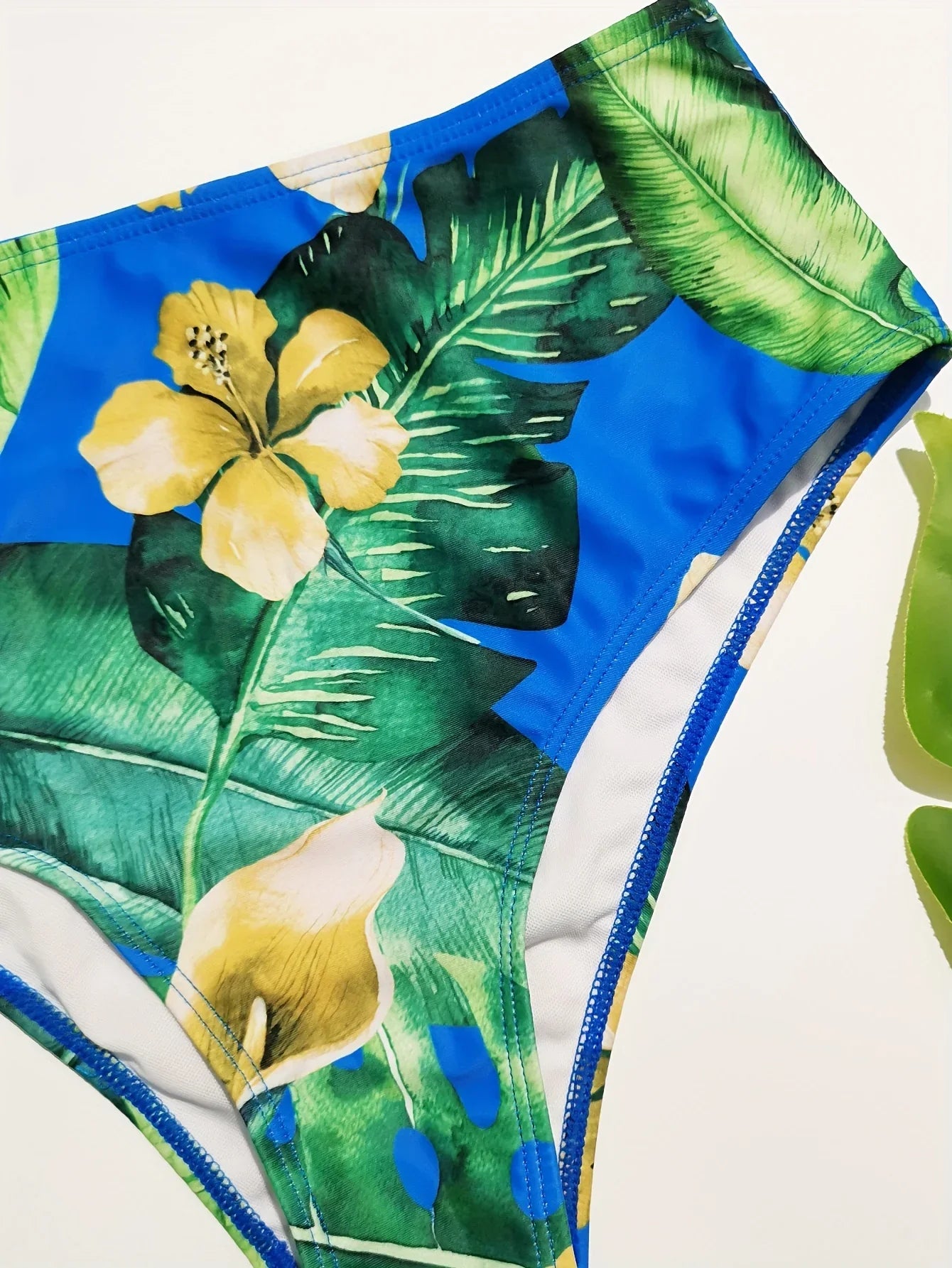 Twisted Centre Core Ruched Fabrics Underwire Push Up Tie Back Bra Top, Floral & Plant Leaf Print High Waist Tummy Control Two Piece Bikini Swimsuit - tif-shop24.de