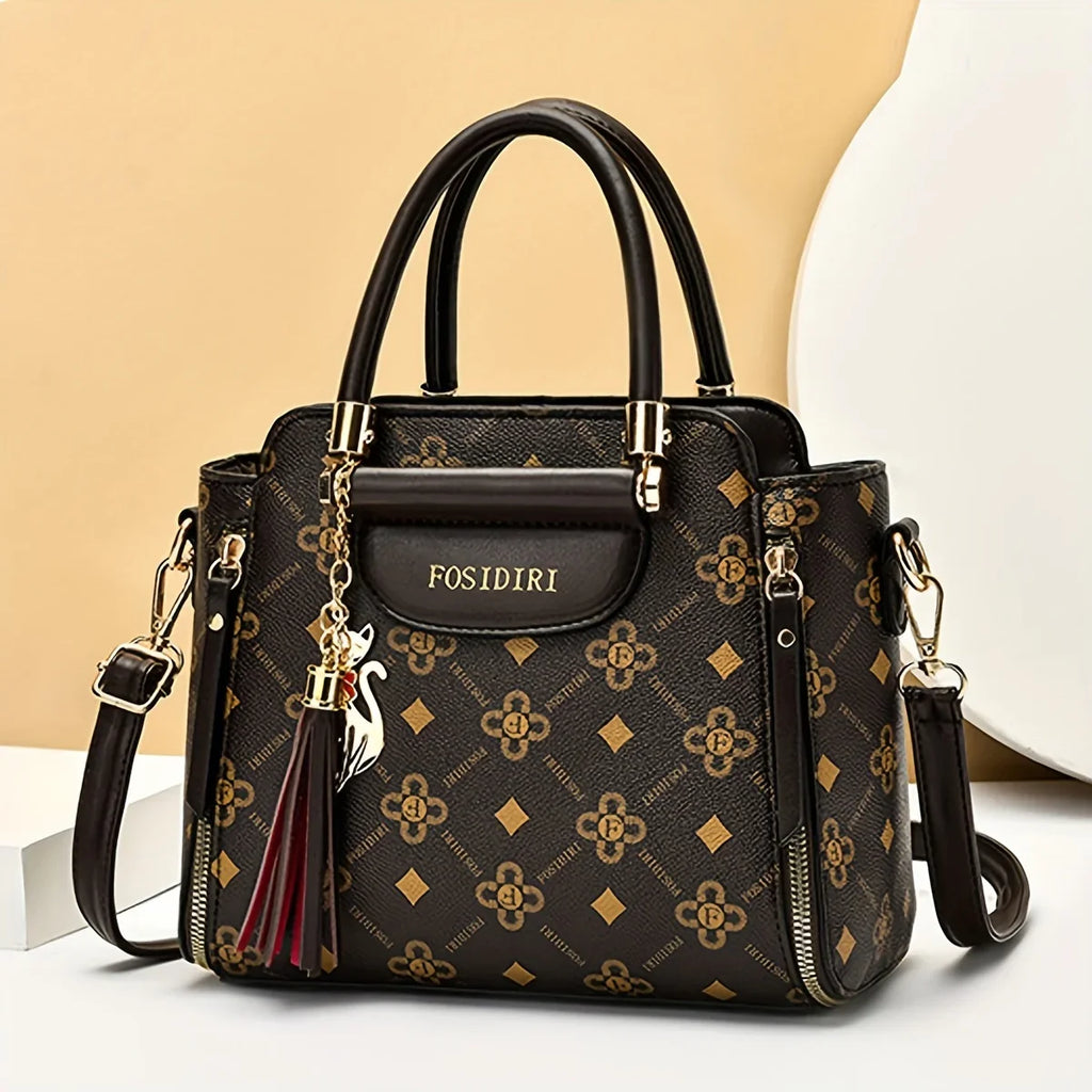 Tassel-Anhänger-Top-Handle-Satchel-Crossbody-Tasche, PU-Leder-Textur-Tasche Geldbörse, Klassische Vielseitige Mode-Schultertasche - tif-shop24.de