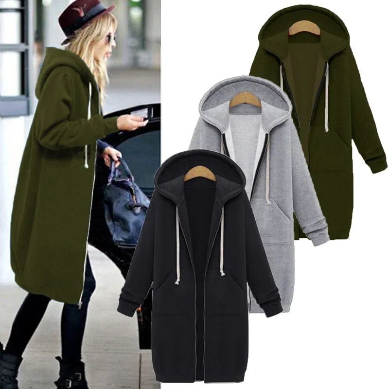 Winter Übergroße Pullover Lange Hoodies Sweatshirt Lange Sleeve Zipper Oberbekleidung Taschen - tif-shop24.de
