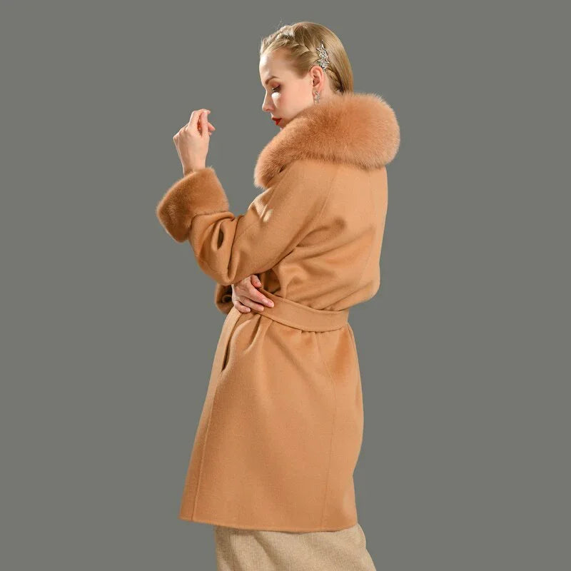 Winter Kaschmir Wolle Lange Spitze Up Mäntel mit Echt Fox Pelz Kragen Natürliche Nerz Manschetten Oberbekleidung plus Größe | tif-shop24.de