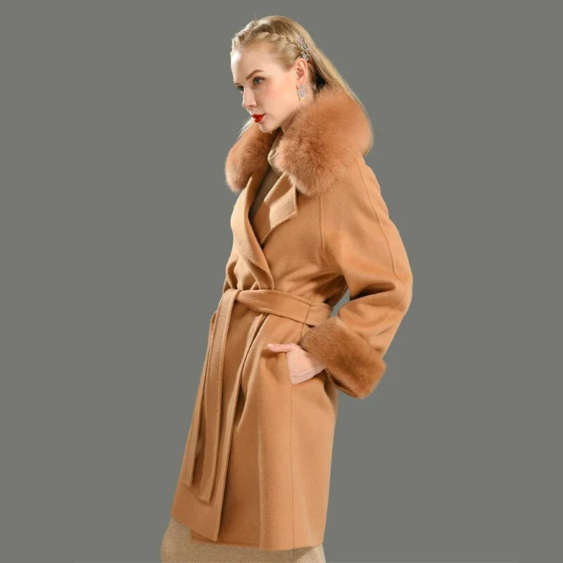 Winter Kaschmir Wolle Lange Spitze Up Mäntel mit Echt Fox Pelz Kragen Natürliche Nerz Manschetten Oberbekleidung plus Größe | tif-shop24.de