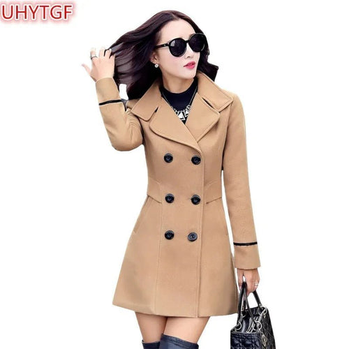 UHYTGF Herbst Und Winter Wolle Jacke Frauen Kleidung Medium Länge Woolen Mäntel Dünne Wilde Elegante | tif-shop24.de