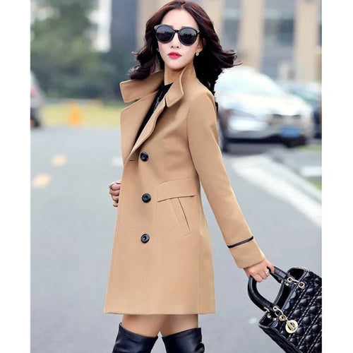 UHYTGF Herbst Und Winter Wolle Jacke Frauen Kleidung Medium Länge Woolen Mäntel Dünne Wilde Elegante - tif-shop24.de