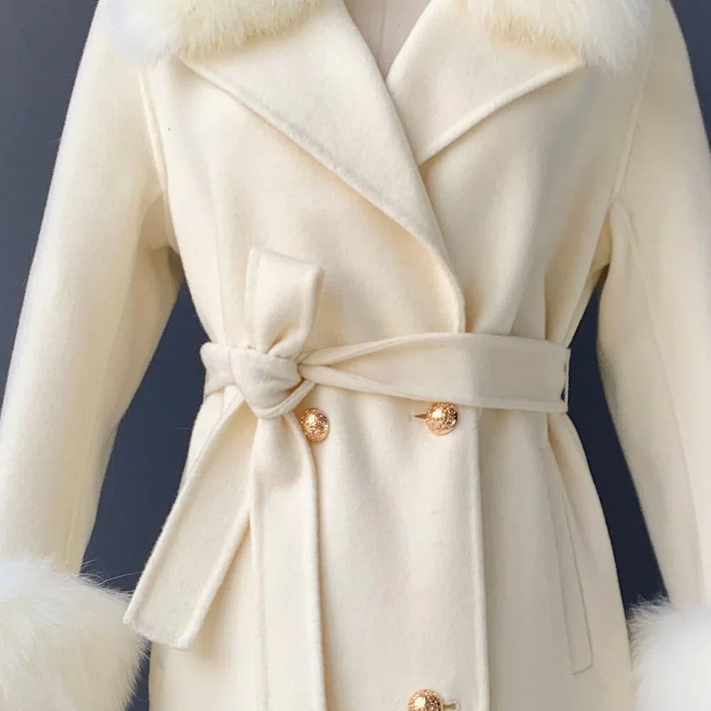 New Oversize Lose Kaschmir Wolle Mantel mit Echt Fox Pelz Kragen Winter  Kapuze Oberbekleidung Gürtel | tif-shop24.de