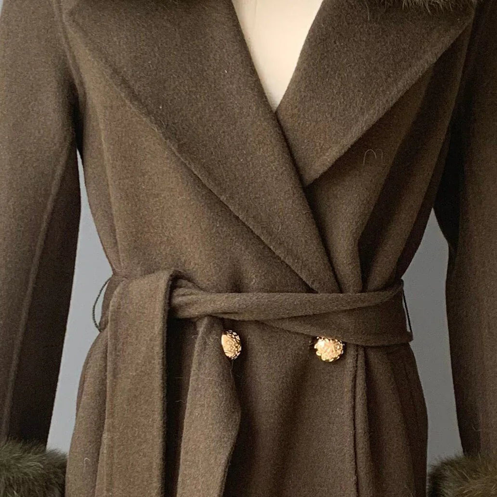 New Oversize Lose Kaschmir Wolle Mantel mit Echt Fox Pelz Kragen Winter  Kapuze Oberbekleidung Gürtel | tif-shop24.de