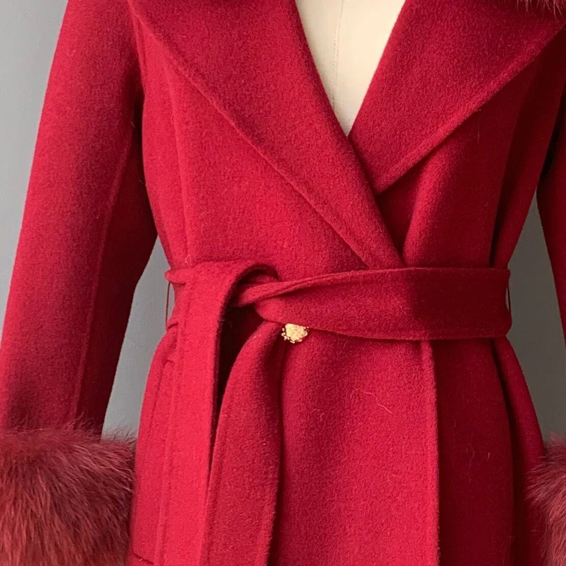 New Oversize Lose Kaschmir Wolle Mantel mit Echt Fox Pelz Kragen Winter  Kapuze Oberbekleidung Gürtel | tif-shop24.de